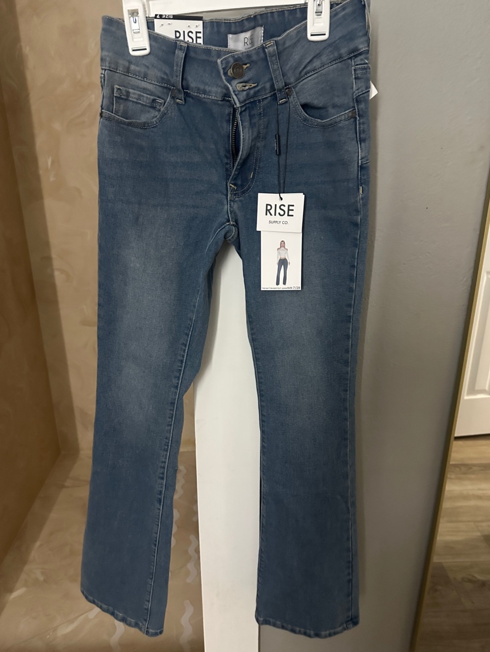 Juniors Mid Blue Flare Jeans — Classic Wide Leg